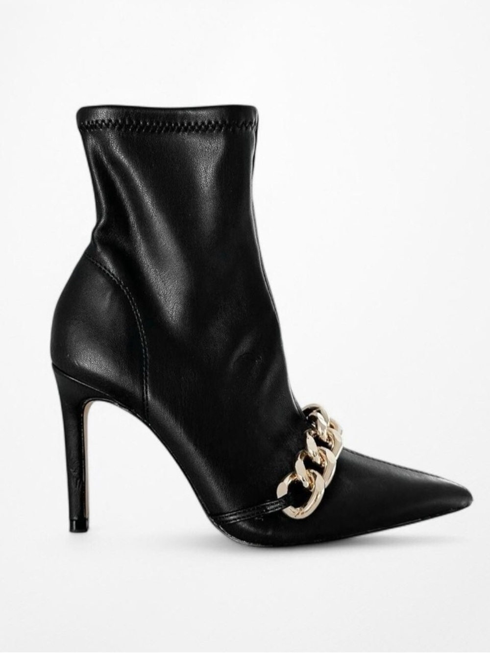 ZARA Black Pointed Toe Stiletto Ankle Boots Gold Chain Size 39